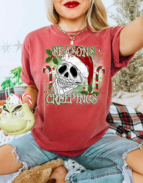 Season creepings (santa skull, candy canes, mistletoes) FRONT 9791 DTF TRANSFERS