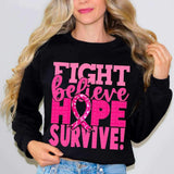 Fight believe hope survive (pink with sequin ribbon) 9810 DTF TRANSFERS