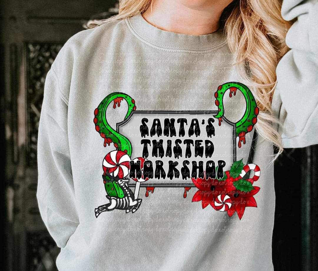 Santas twisted workshop (octopus legs, skellie reindeer, peppermint, and mistletoe) 9828 DTF TRANSFERS