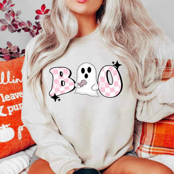 Boo (pink checkered with ghost 9835 DTF TRANSFER