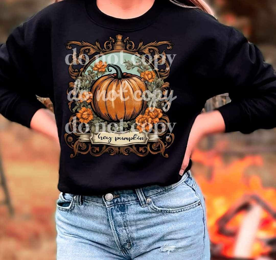 Hey pumpkin (pumpkin in mirror with flowers) 9867 DTF TRANSFER