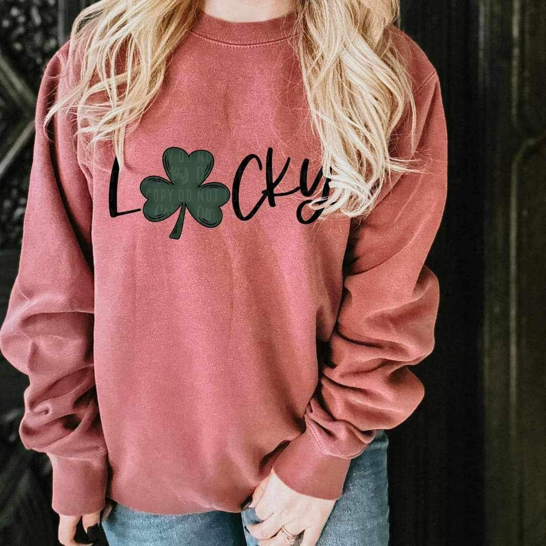 Lucky black font with clover (WOODLIEF) 21049 DTF transfer