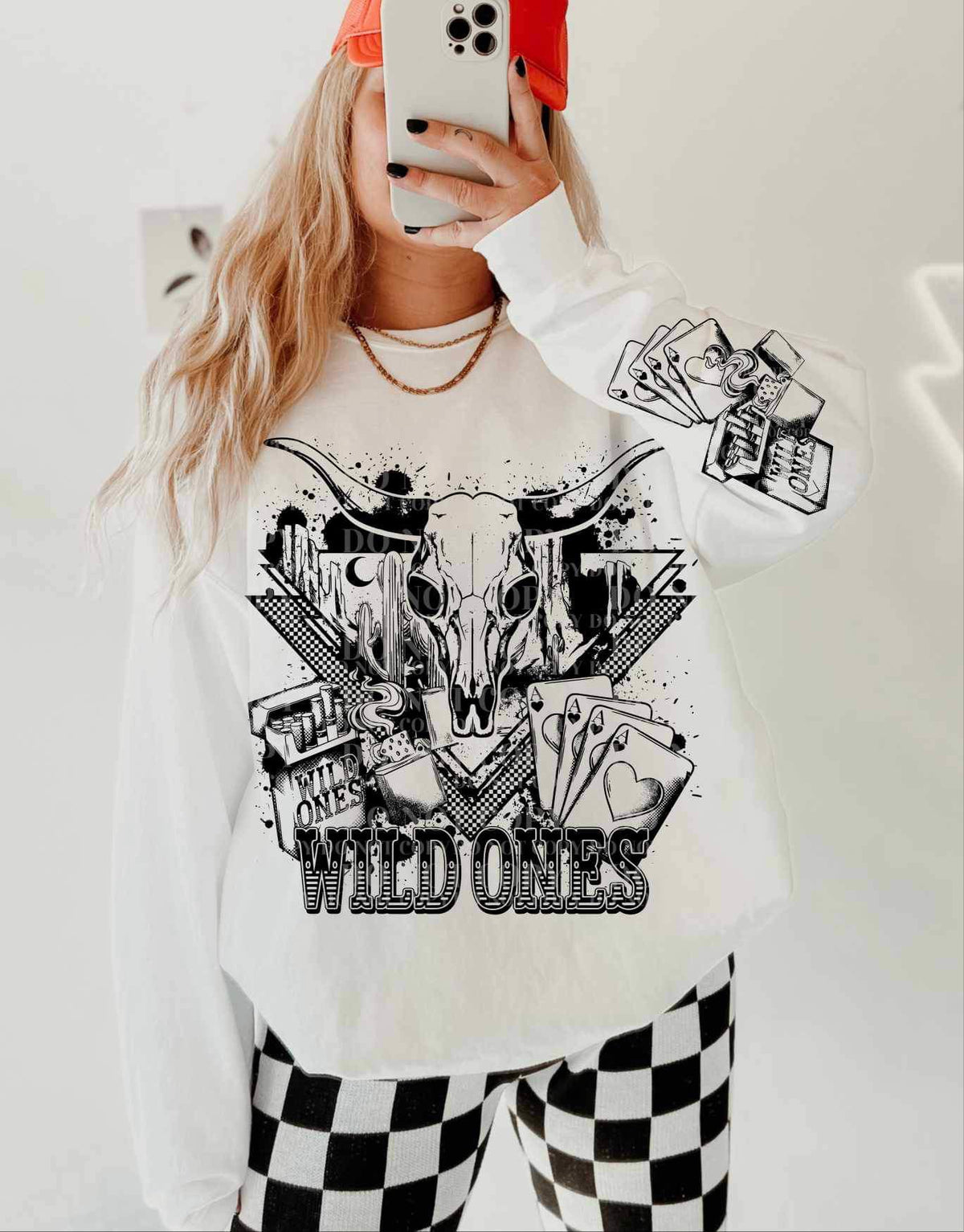 Wild ones bull skull, cigarettes, cards BLACK FRONT ONLY 21062 DTF transfer