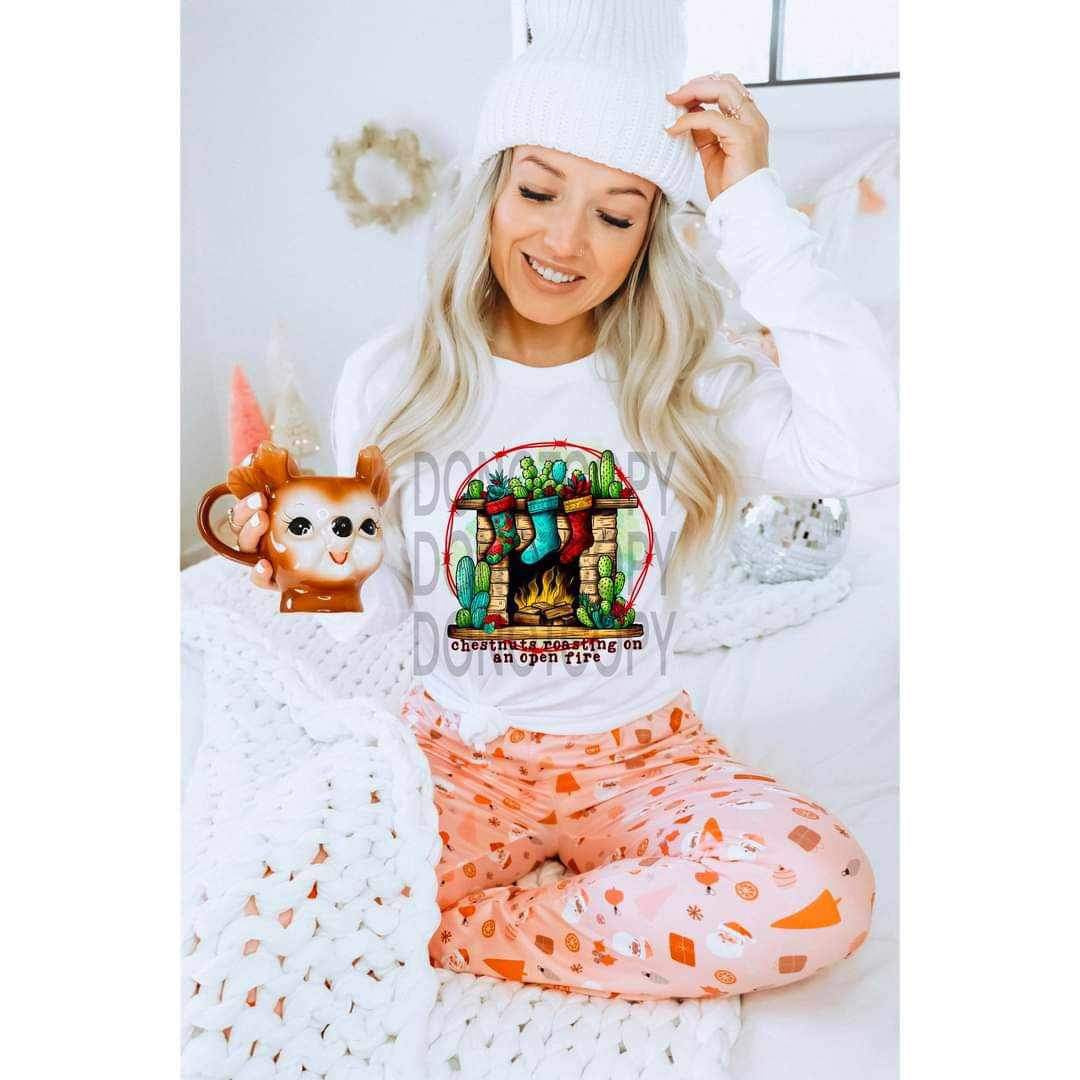 Chesnuts roasting on the open fire (fireplace with cactuses) 9850  DTF TRANSFER
