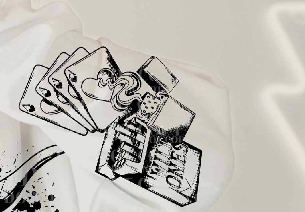Cards, lighter, cigarettes BLACK SLEEVE 21054 DTF transfer