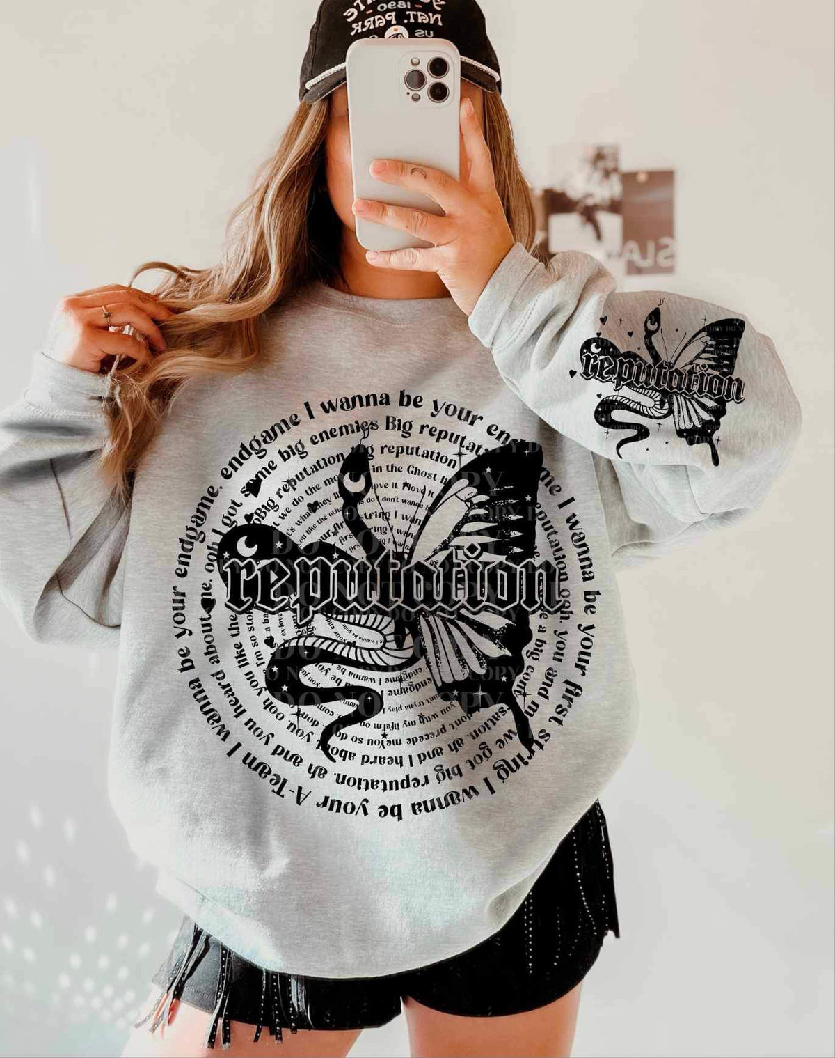 Reputation circle with butterfly and snake FRONT ONLY BLACK 21064 DTF transfer