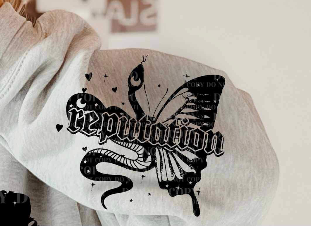Reputation butterfly and snake BLACK SLEEVE 21065 DTF transfer