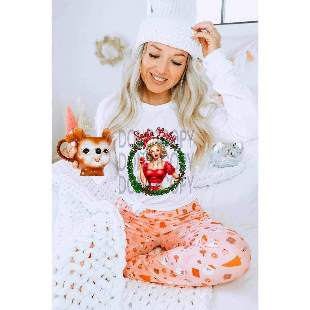 Santa baby (blonde woman in wreath) 9840 DTF TRANSFER