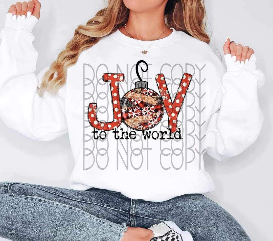 Joy to the world (red polka dots with ornament) 9839 DTF TRANSFER