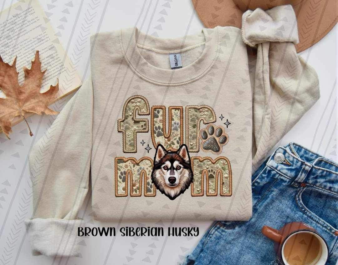 Brown husky fur mom embroidery 21075 DTF transfer