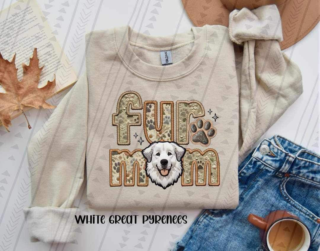 White great pyrense fur mom embroidery 21074 DTF transfer
