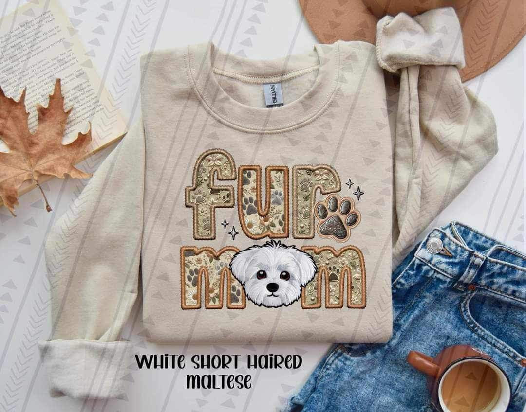 White Maltese fur mom embroidery 21073 DTF transfer