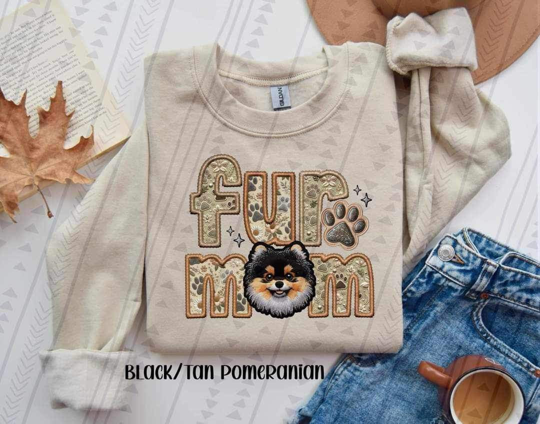 Pomeranian black tan fur mom embroidery 21072 DTF transfer
