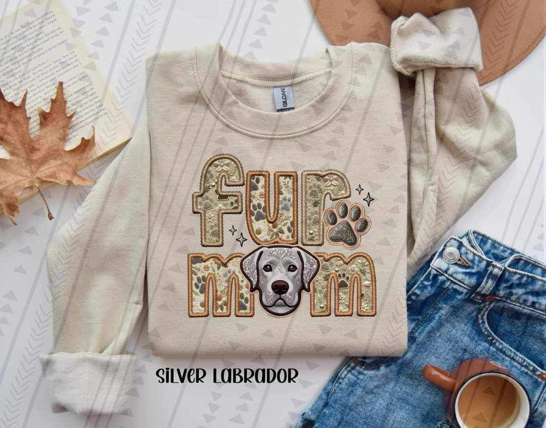 Silver lab fur mom embroidery 21067 DTF transfer