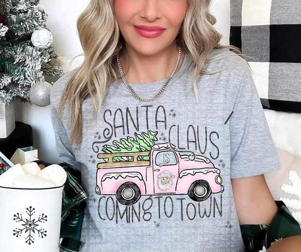 Santa claus coming to town PINK truck 9970 DTF TRANSFER