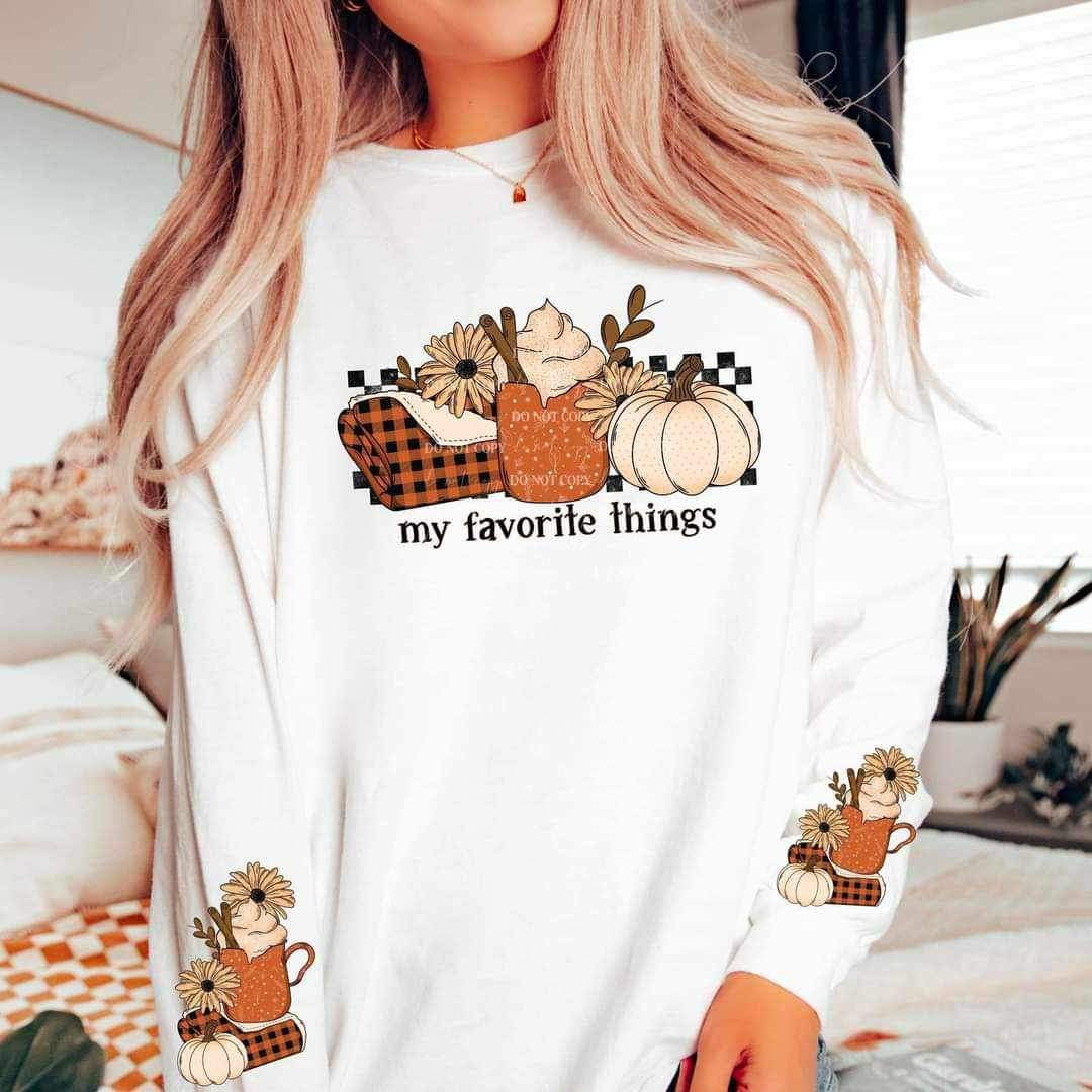 My favorite things (blanket, mug, pumpkin) FRONT ONLY 9938 DTF TRANSFER