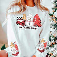 My favorite things (blanket, gingerbread man, snowman mug, tree with checkered print) FRONT 9934 DTF TRANSFER