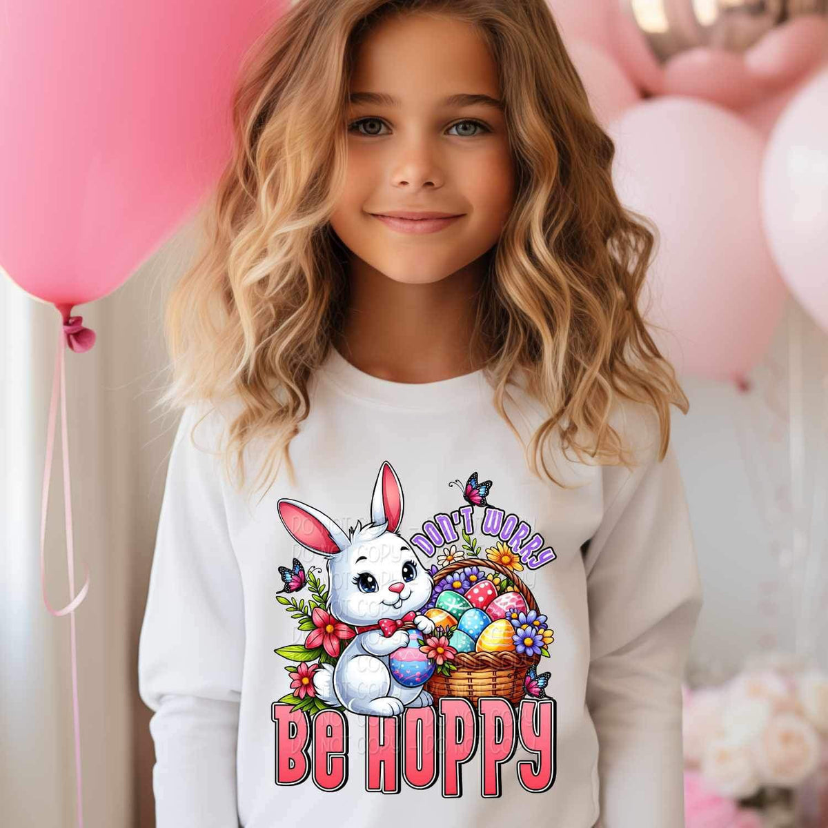 Dont worry be hoppy bunny with easter basket 21147 DTF transfer