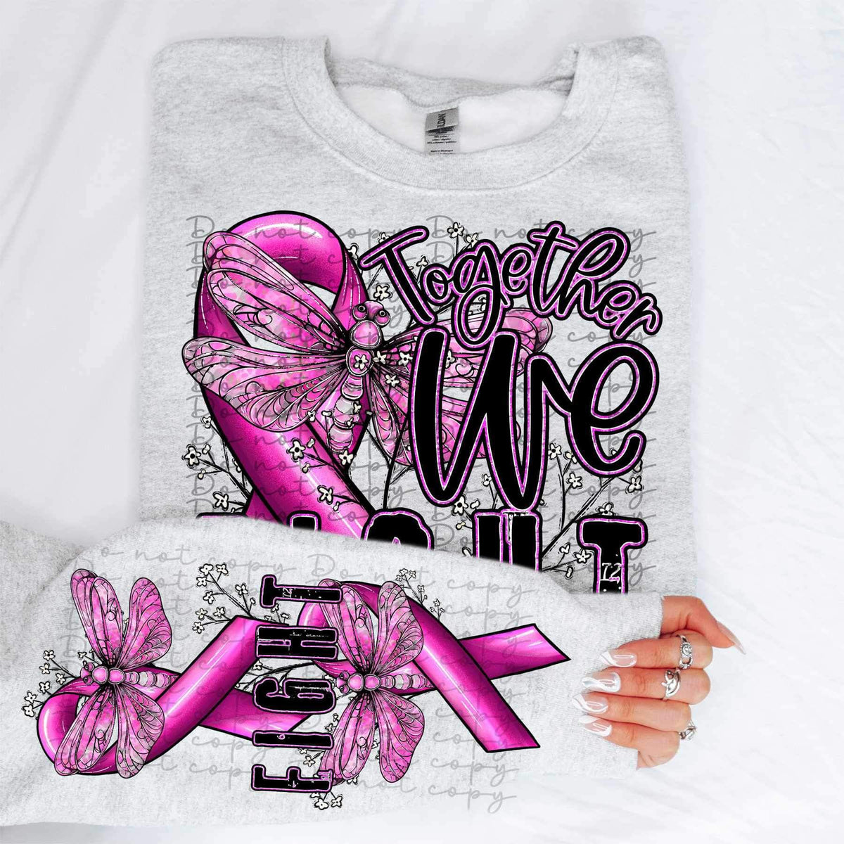 Together we fight (breast cancer ribbon with dragon fly) FRONT ONLY 9914 DTF TRANSFER