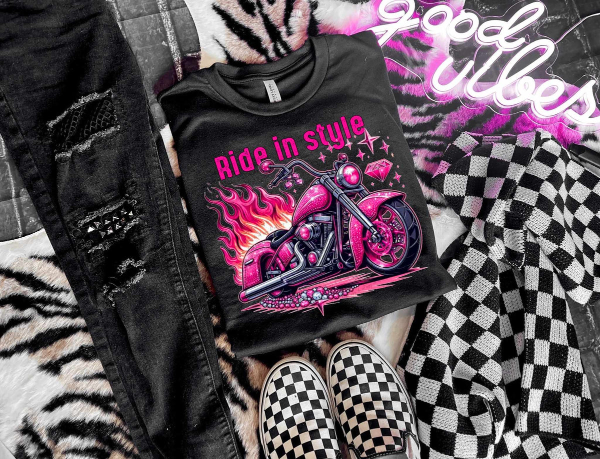 Ride in style pink motorcycle (WSD) 31625 DTF transfer