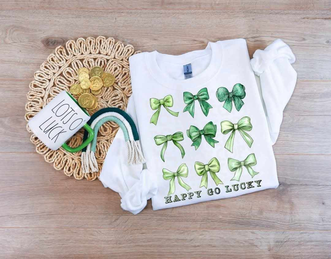 Happy go lucky green bow collage (PH) 79762 DTF transfer