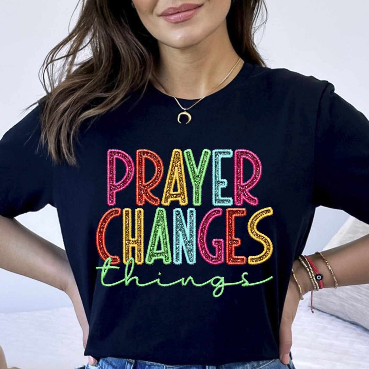 Prayer changes things rainbow font 31602 DTF transfer