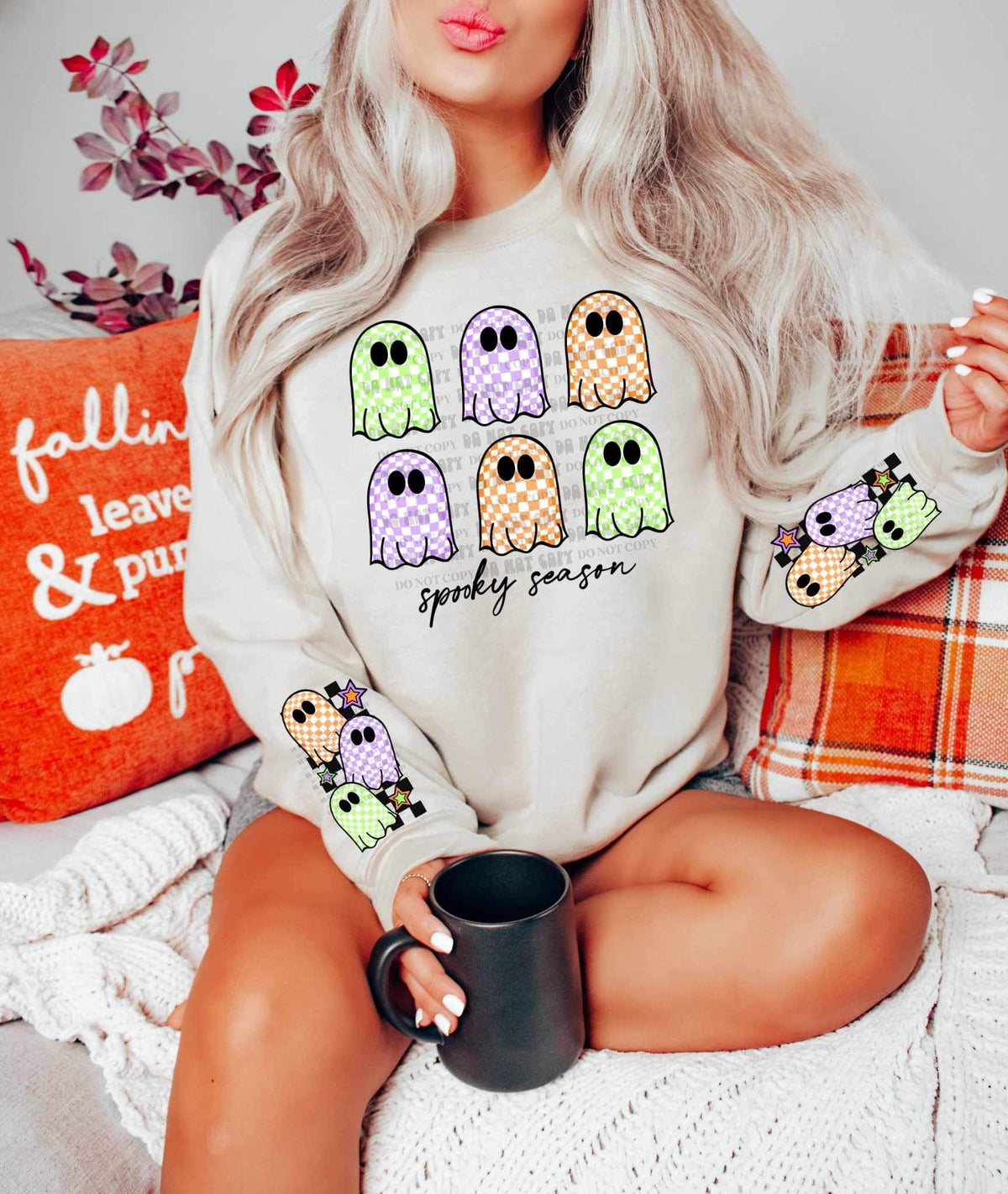 Spooky season colorful checkered ghosts FRONT ONLY 9891 DTF TRANSFER