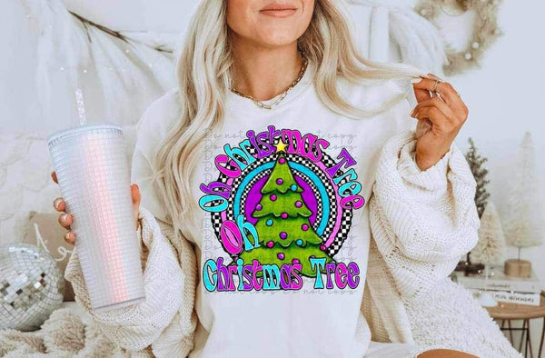 Oh Christmas tree oh Christmas tree (multi color with tree and checkered print) 9893 DTF TRANSFER