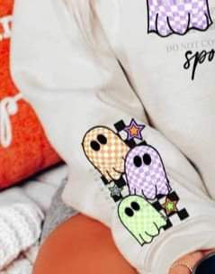 Spooky season colorful checkered ghosts SLEEVE 9892 DTF TRANSFER