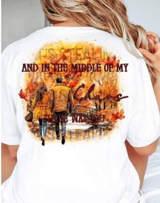 And in the middle of the chaos was you (couple holding hands walking in fall weather) BACK 9903 DTF TRANSFER