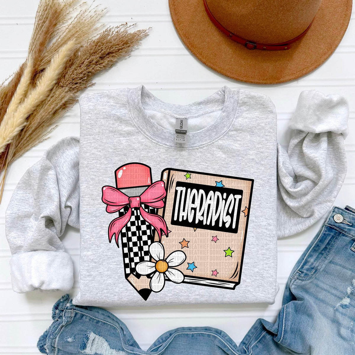 Therapist checkered pencil beige book 43696 DTF transfer