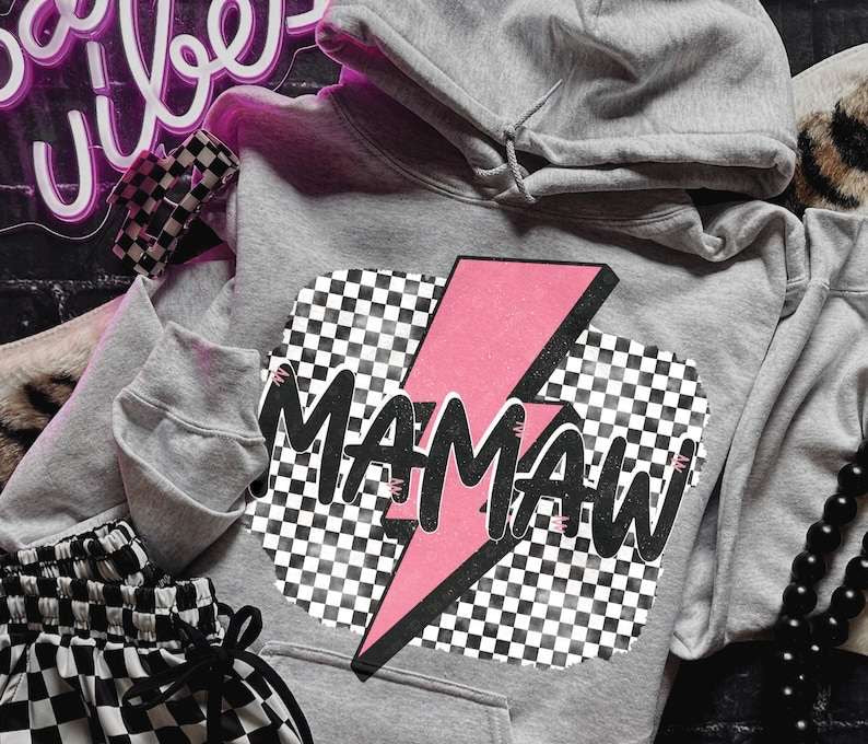 Mamaw checkered with pink lightning bolt 31695 DTF transfer