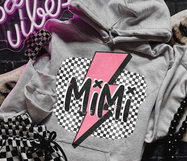 Mimi checkered with pink lightning bolt 31694 DTF transfer