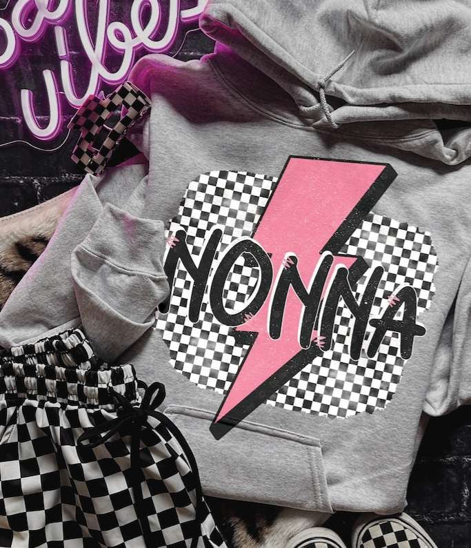 Nonna checkered with pink lightning bolt 31693 DTF transfer
