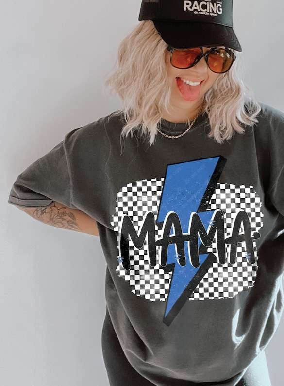 Mama checkered with blue lightning bolt 31697 DTF transfer