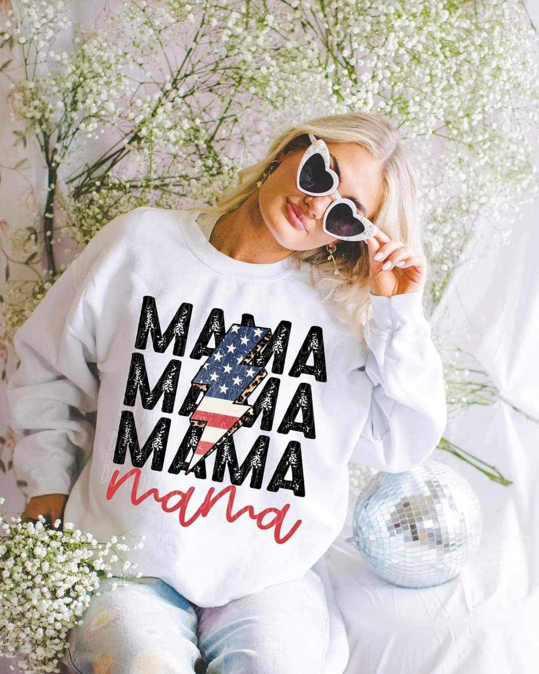 Mama stacked American flag lightning bolt (LYTTLE) 21163 DTF transfer