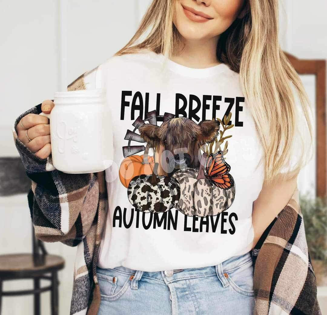 Fall breeze autumn leave (shaggy cow with pumpkins and butterfly) 9974 DTF TRANSFER