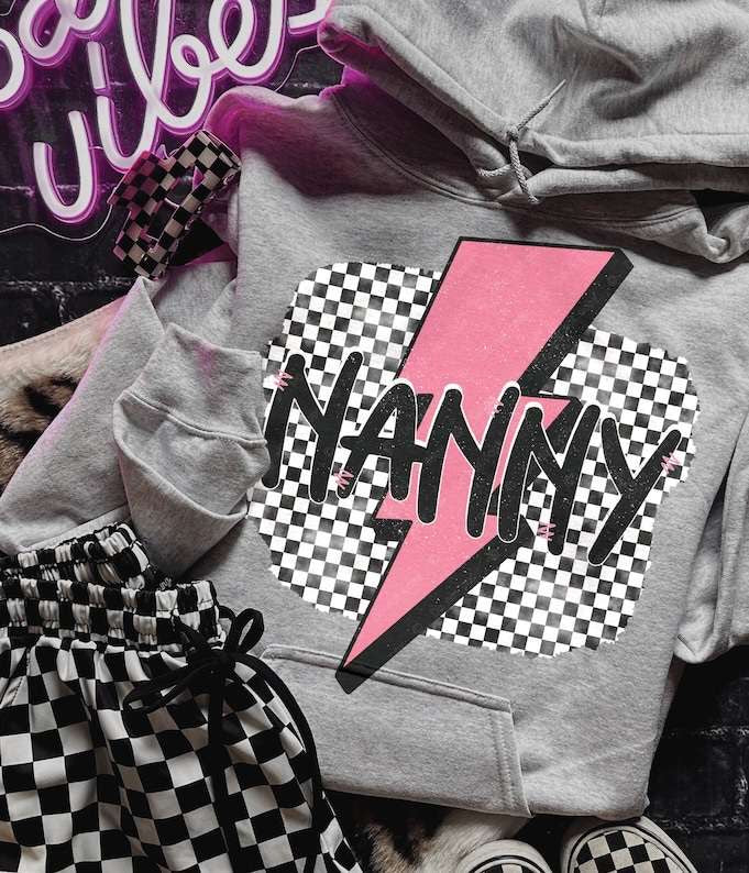Nanny checkered with pink lightning bolt 31691 DTF transfer