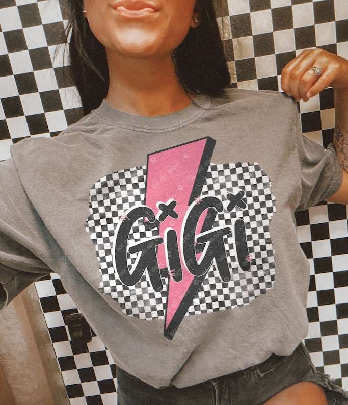 Gigi checkered with pink lightning bolt 31689 DTF transfer