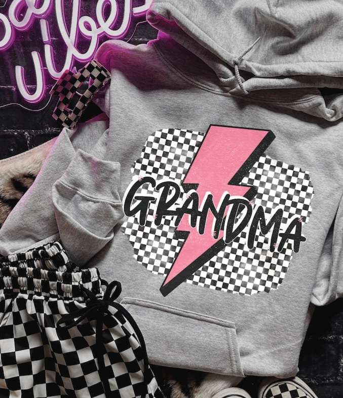 Grandma checkered with pink lightning bolt 31688 DTF transfer