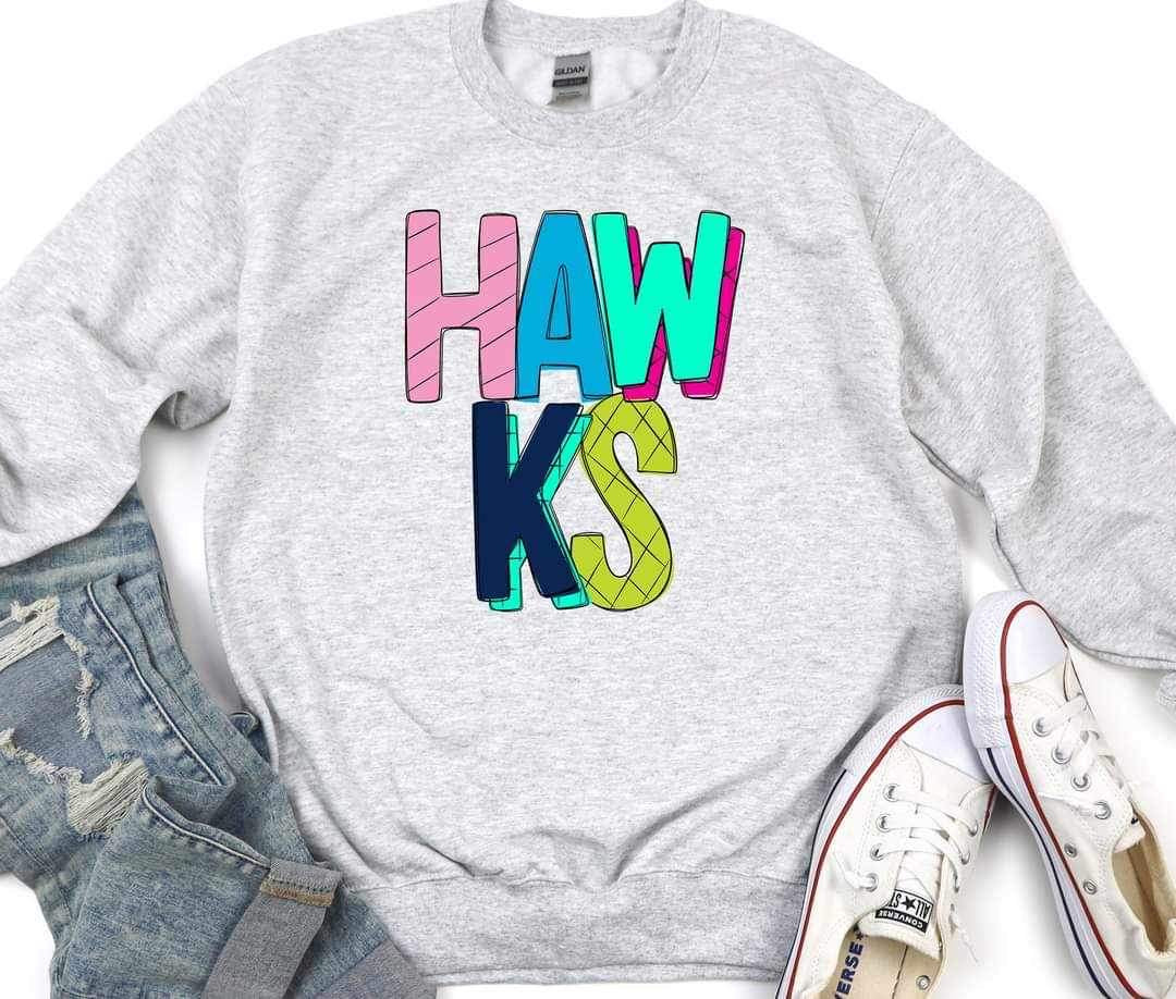 Hawks (mascot multi color writing) 11069 DTF TRANSFER