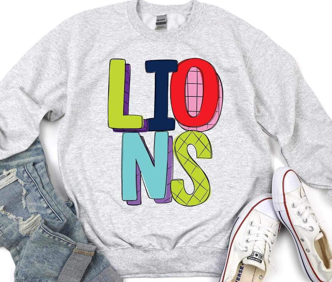 Lions (mascot multi color writing) 11068 DTF TRANSFER