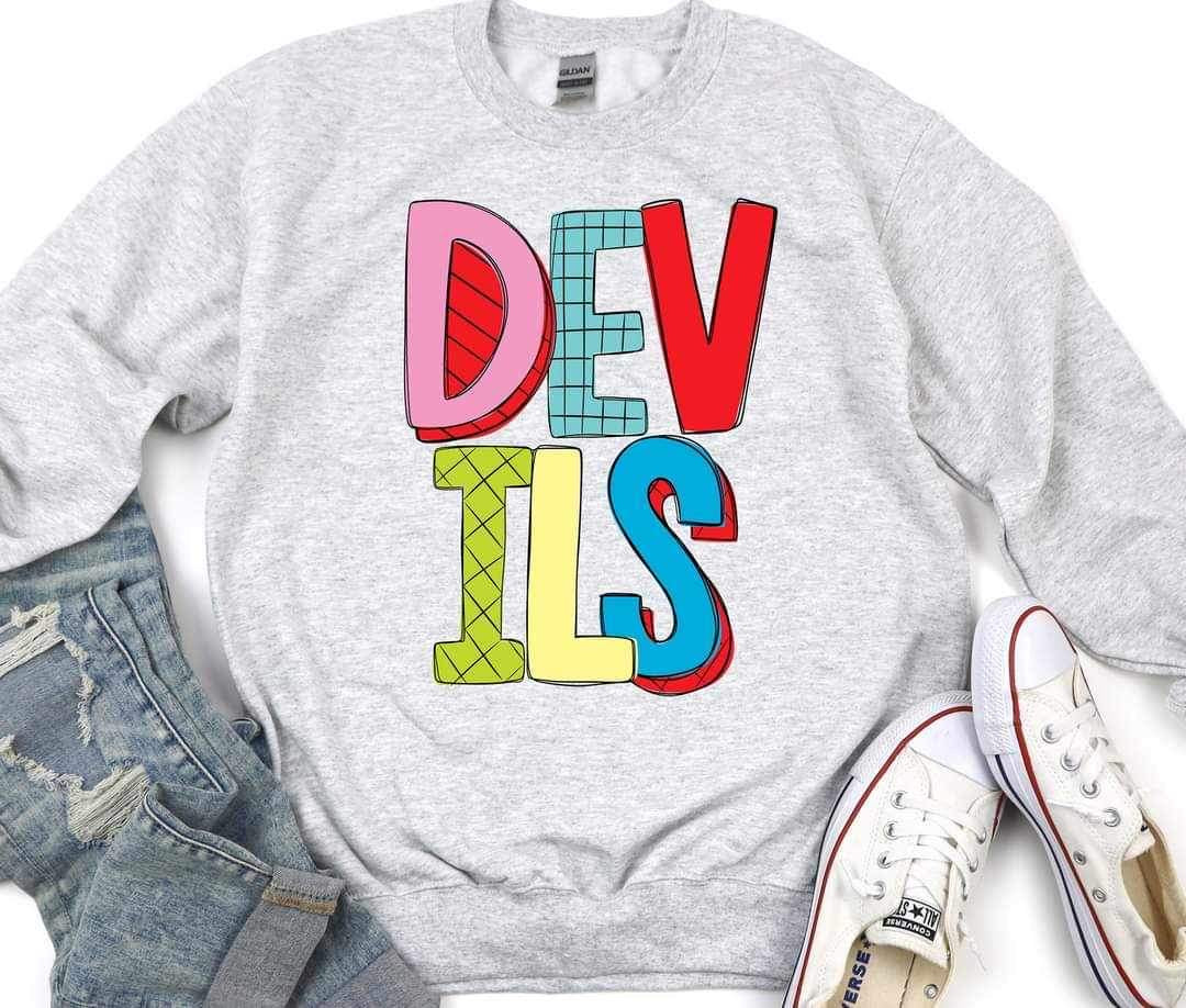 Devils (mascot multi color writing) 11067 DTF TRANSFER