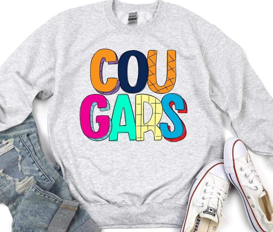 Cougars (mascot multi color writing) 11064 DTF TRANSFER