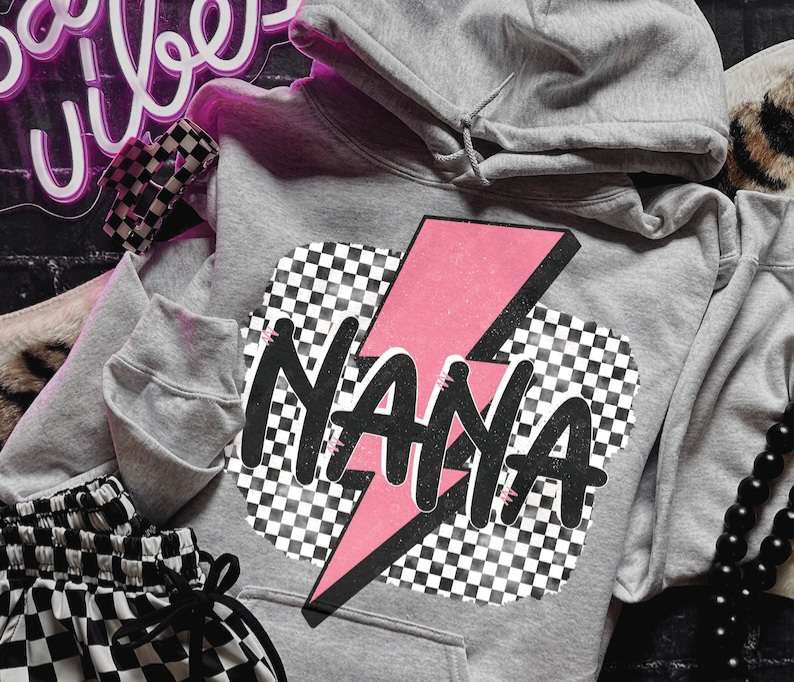 Nana checkered with pink lightning bolt 31684 DTF transfer