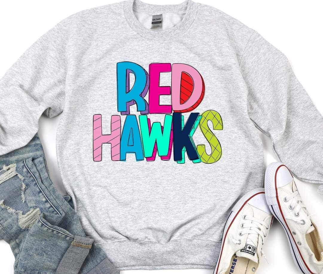 Red hawks (mascot multi color writing) 11062 DTF TRANSFER