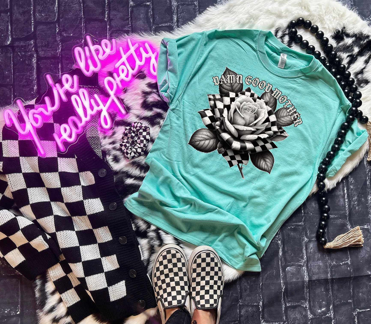 Damn good mother checkered rose 31683 DTF transfer