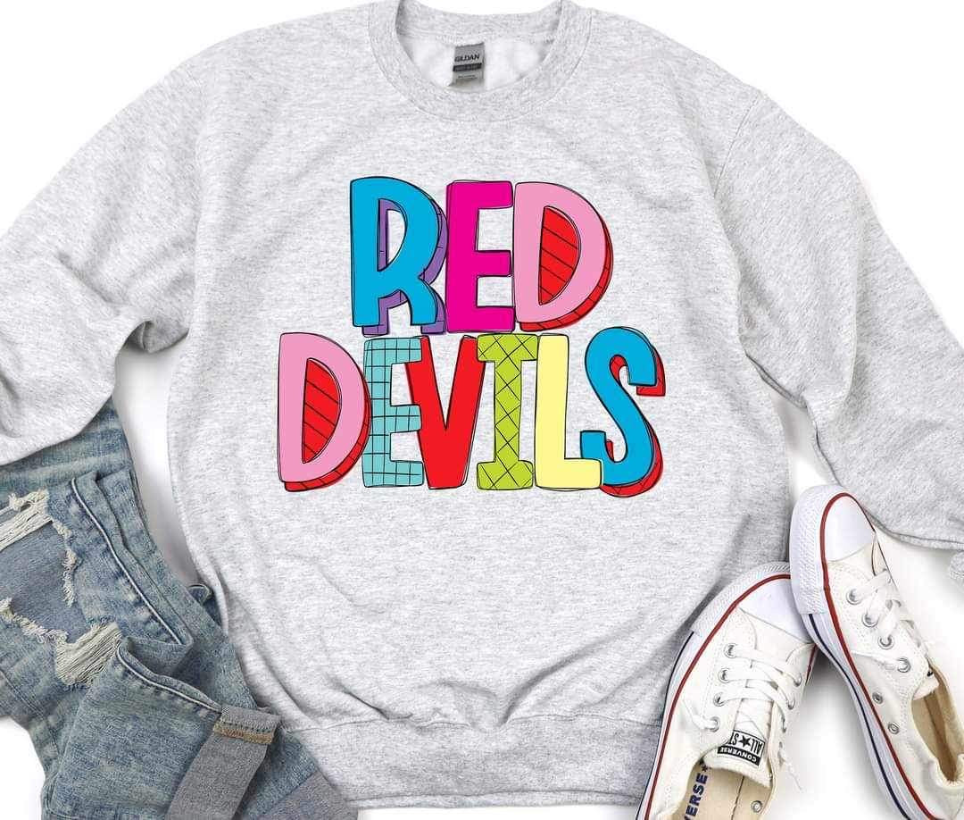 Red Devils (mascot multi color writing) 11059 DTF TRANSFER