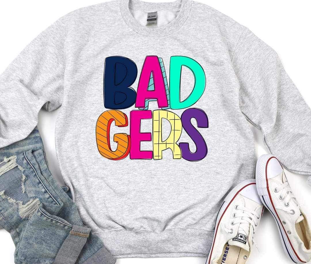 Badgers (mascot multi color writing) 11057 DTF TRANSFER