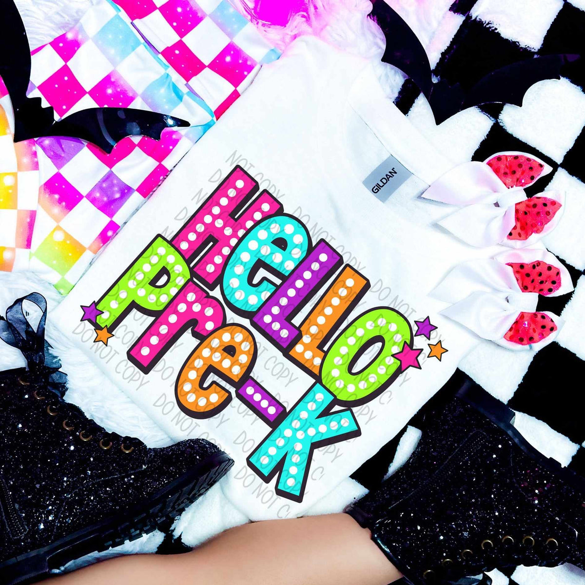 Hello pre-k neon font (SWD) 43886 DTF transfer